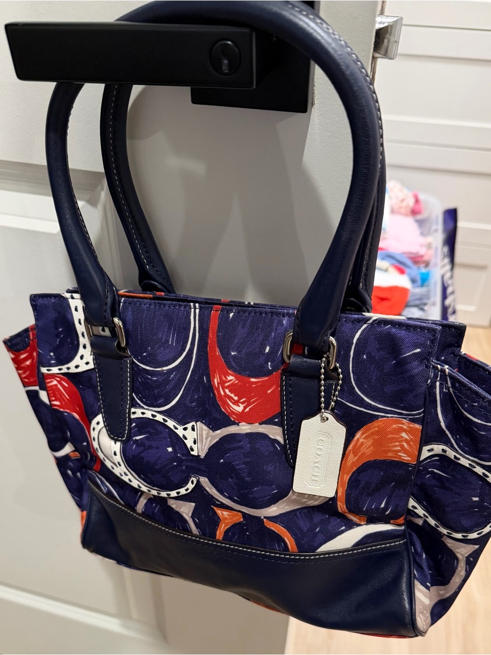 Coach Navy Multicolor Printed Canvas Shoulder Bag